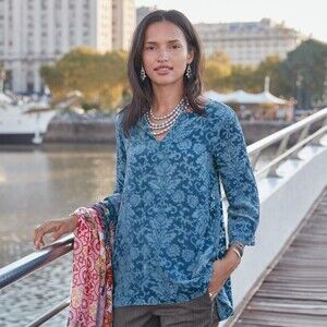 Sundance Regal Velvet Floral Inspired Burnout Tunic, Light Blue, Size L